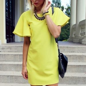 Bright Yellow Bell Sleeve Shift Dress
